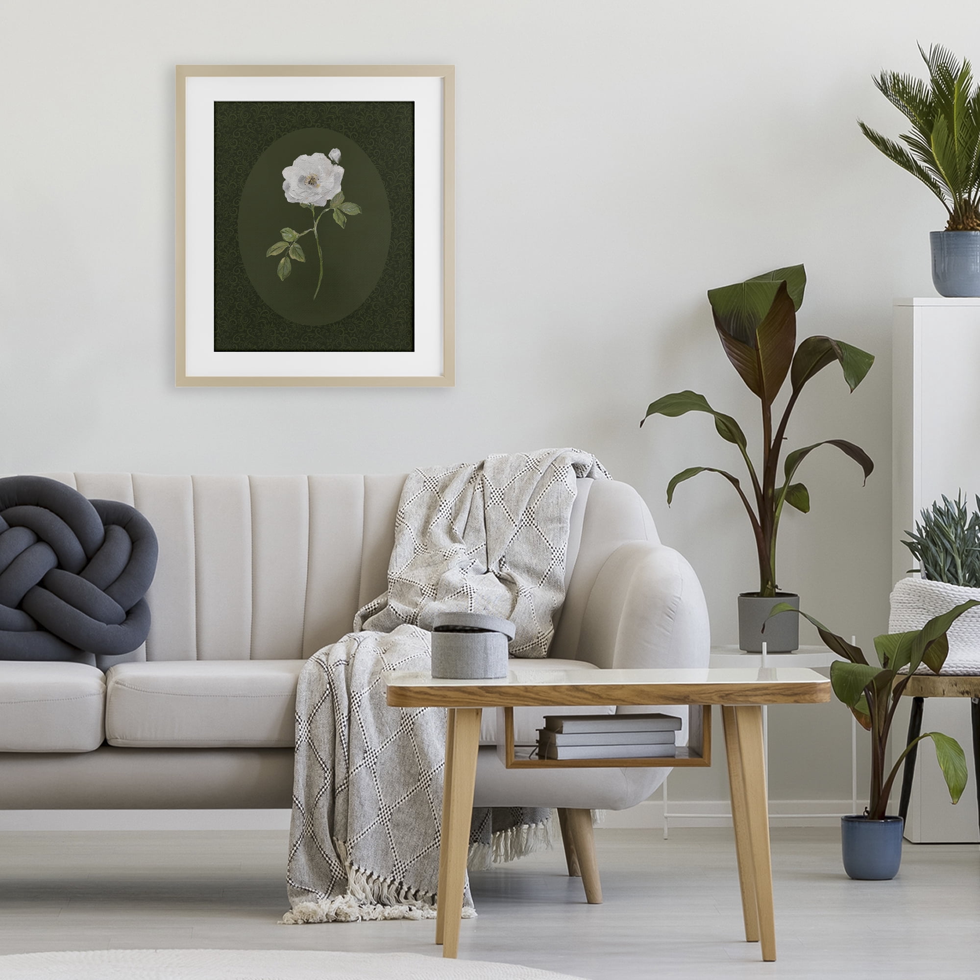 Stupell Industries Emerald & White Oval Rose Birch Framed Print Under Glass, design by Sally Swatland