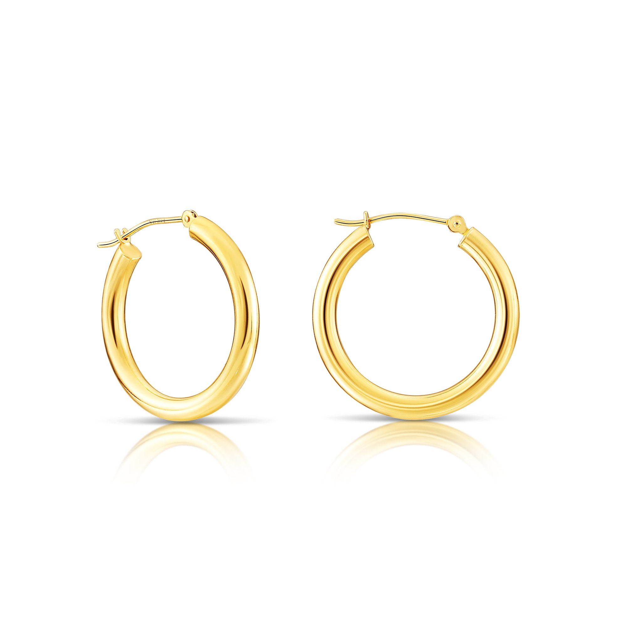 14k Yellow Gold Classic Shiny Polished Round Hoop Earrings 2mm tube