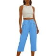 thumbnail image 6 of Hvogkswy Cotton Linen Capri Pants for Women Straight Solid Drawstring Elastic Waist Capris with Pockets Summer Casual Capri Pants, 6 of 7