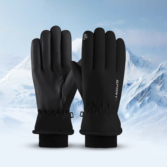 Winter Thermal Gloves for Motorcycle Cycling Skiing, Touchscreen Windproof Water Resistant Fleece Lined Gloves for Men Women Adult Outdoor Sports - Black