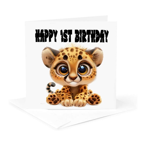 3drose, Cute Baby Cheetah Happy 1st Birthday, 1 Greeting Card with Envelope