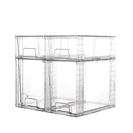 Vtopmart 4 Pack Large Stackable Plastic Storage Drawers, Acrylic Clear Bathroom Closet Undersink Organizer,2 High+2 Small