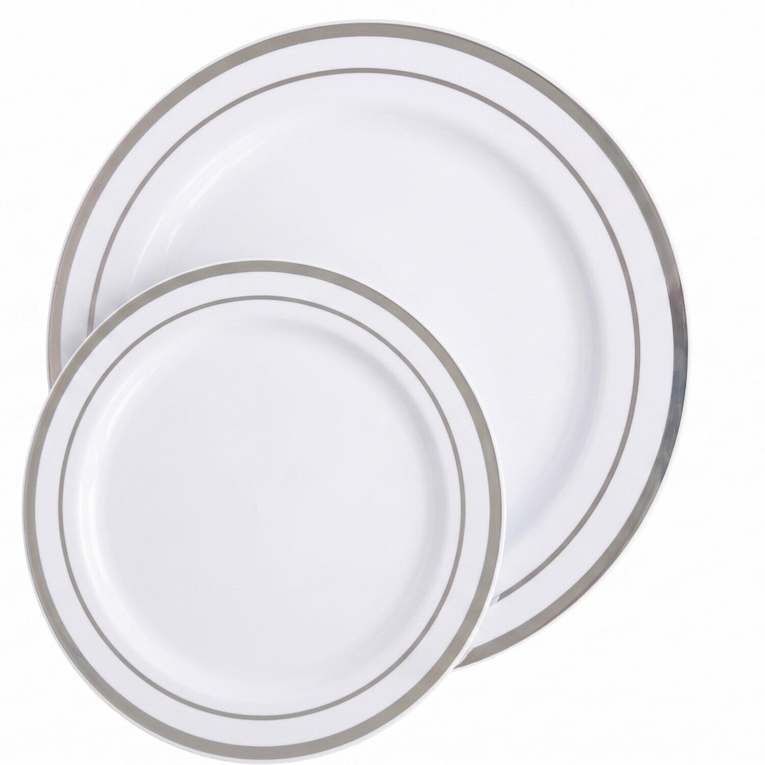 Silver and White Plastic Plate and Cutlery Set, 60 Pieces, Serves 12, 10.25 in and 7.5 in Plates, by Way To Celebrate