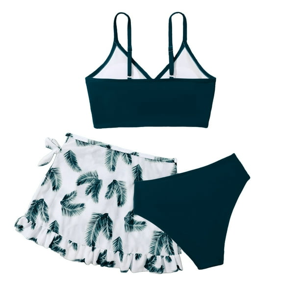 Girls Tankini Swimsuits Rash Guard Bikini Sets for Teen Girls Drawstring Bottoms Tankini with Shorts 3pcs Color Block Girls Bathing Suit