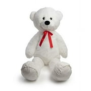 52 in. Standing White Bear with Red Bow Plush Toy