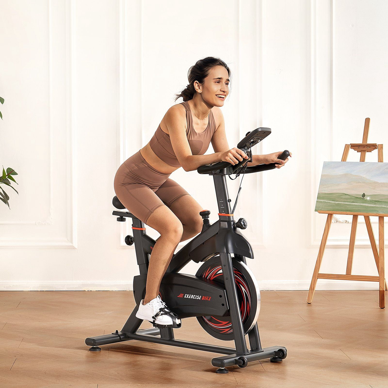 Stationary Exercise Bike with Magnetic Resistance, Adjustable Seat & Transport Wheels
