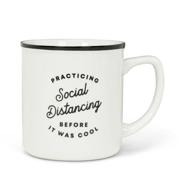 Abbott Collection AB-27-2020-511 4 in. Practicing Social Distancing Text Mug, White & Black