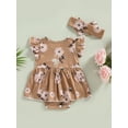 thumbnail image 4 of Bagilaanoe Newborn Baby Girl Rompers Dress Floral Print Fly Sleeve Bodysuit + Headband 6M 12M 18M 24M Infant One Piece Jumpsuit, 4 of 8