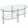 ALPULON Tempered Glass Coffee Table Oval 3Tier Steel Tea Table for