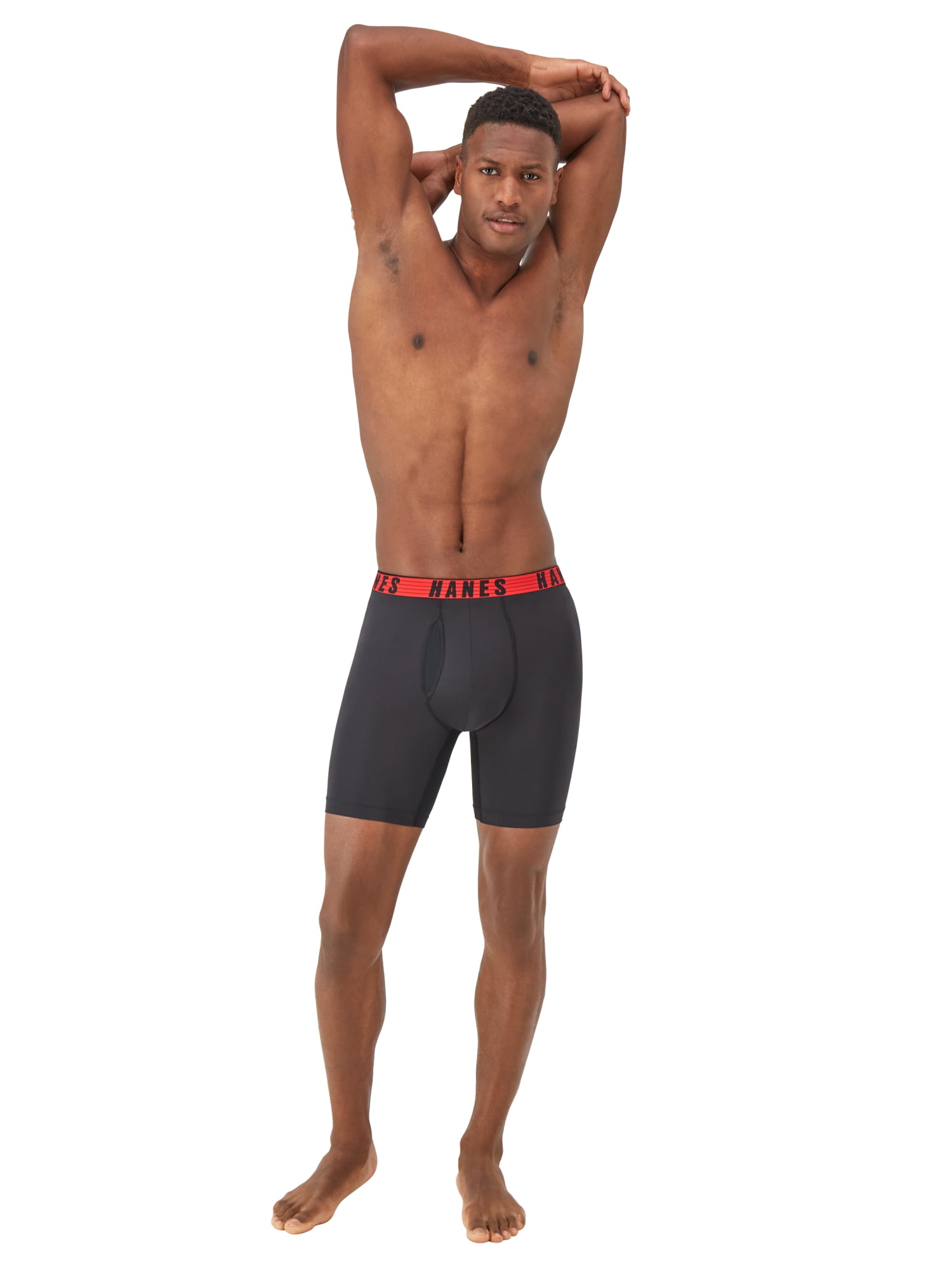 Hanes Moves Men's Anti-Chafe Long Leg Boxer Brief, Total Support Pouch, 3-Pack, 8" Inseam