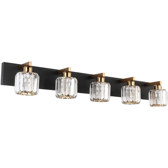 Aipsun Lumière de Meuble-Lavabo en Cristal pour Salle de Bain, Luminaires de Meuble-Lavabo Noirs, 5 Lumières de Meuble-Lavabo en Cristal pour Salle de Bain (Sans Ampoule)