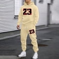 thumbnail image 2 of SGMVNU Men's Casual Sweatsuits 2 Piece Set Hooded Sweatshirt And Jogger Set Letter Print Soft Sport Comfort Wear Fall Winter Suit Sets (Khaki, 3XL), 2 of 5