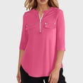 thumbnail image 2 of Adeawade Womens Tops 3/4 Sleeve Zippered Round Neck Solid Color Simple Style Tee Clothes M Rd2, 2 of 5