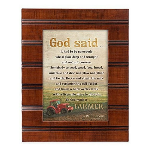 So God Made a Farmer Red Tractor Wood Finish 8 x 10 Sentimental Framed Art Plaque - Holds 5x7 Photo