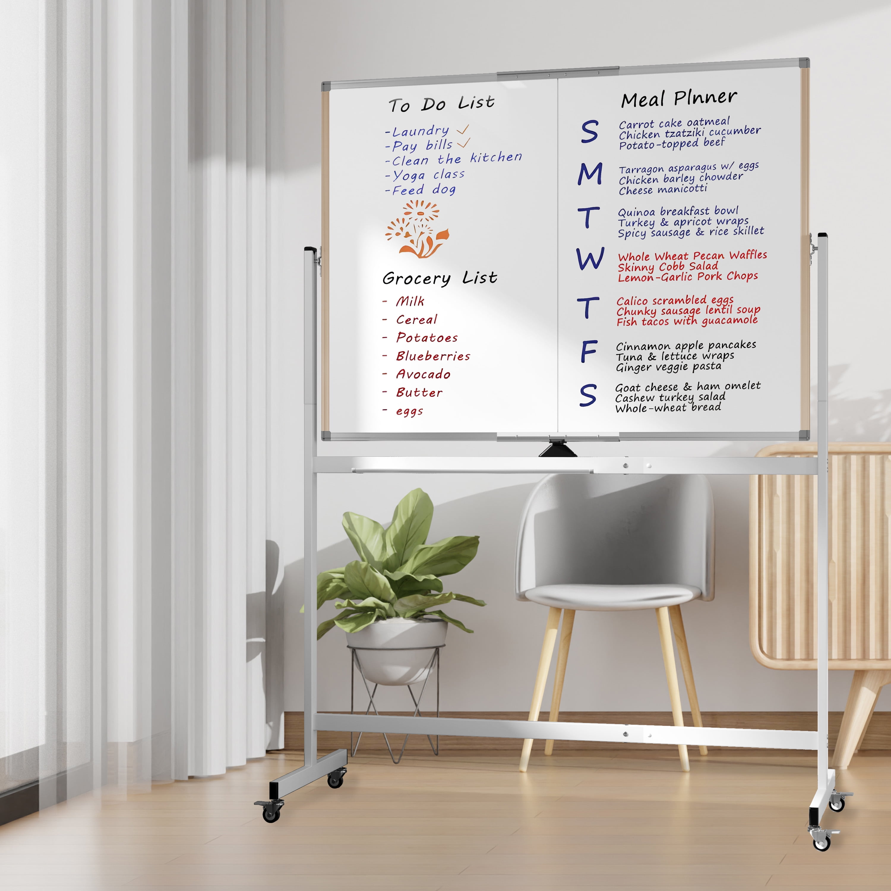 Tooloton Large Rolling Whiteboard on Wheels, 48 x 36 Inches with Stand, 4' x 3' Magnetic Dry Erase Board Easel