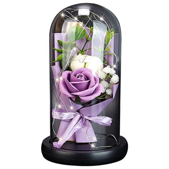 fashionhome Rose Gift Box with Glass Cover LED Light Gift for Valentine's Day Anniversary