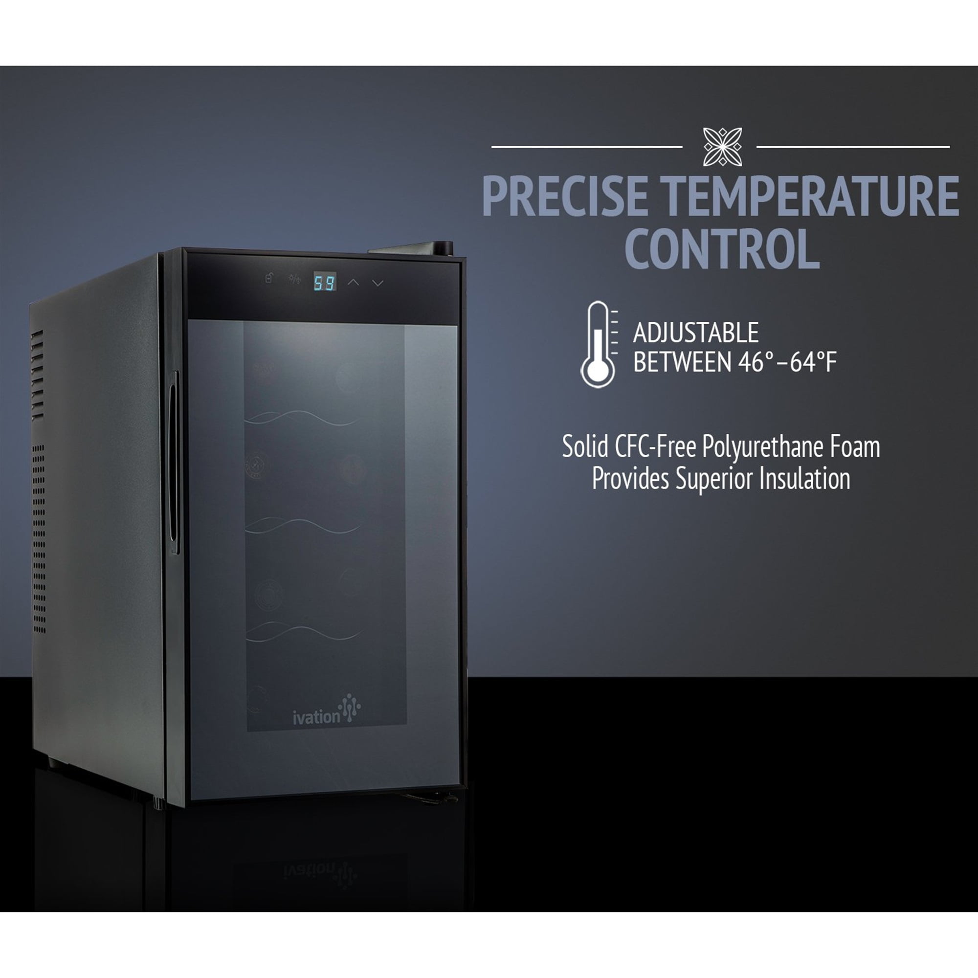 Ivation 8 Bottle Thermoelectric Wine Cooler, Quiet Freestanding Wine Fridge, Black
