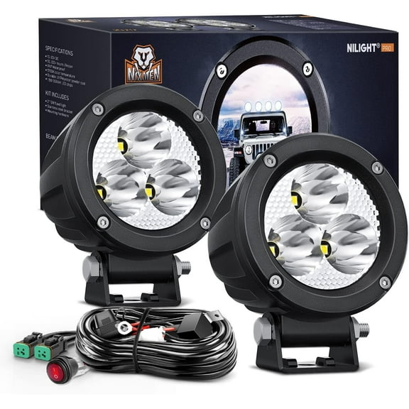 Nilight 3Inch Round Motorcycle Led Light Pods 2PCS Spot Led Fog Light 1550LM Built-in EMC Offroad Driving Auxiliary Ditch Light for Motorbike SUV ATV Truck Boat Tractor Forklift, 5 Years Warranty