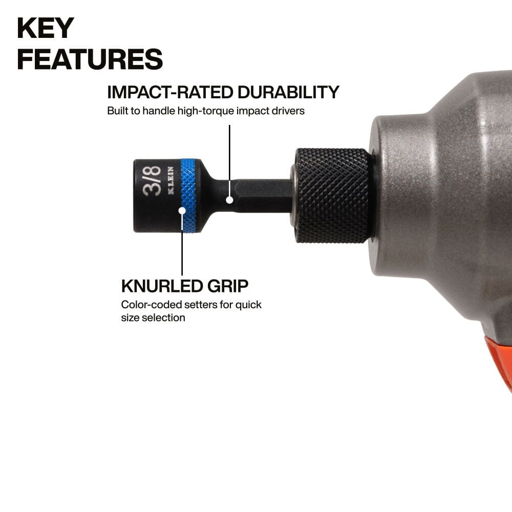 Klein Tools Magnetic 2 Inch Shaft Power Nut Setters 5 Pieces