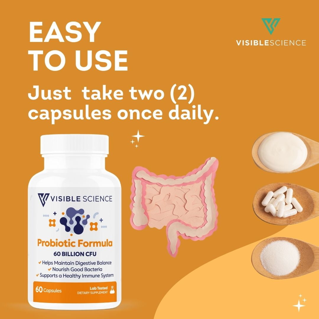 Visible Science Probiotic Formula – Probiotic Strains – Gut, Digestive & Immune Health Support – 60 Billion CFU, Capsules 60ct