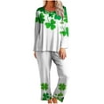 thumbnail image 2 of FDGIU Women's Soft Comfy Pajama Set - St. Patrick's Day Long Sleeve Green Print 2 Piece Loungewear, 2 of 6