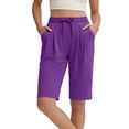 thumbnail image 2 of SwiftWear Women's Knee-Length Bermuda Shorts Yoga Walking Cotton Blend Shorts with Pockets Comfortable Stretch Casual Exercise Shorts​, 2 of 7