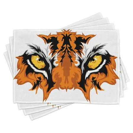 

Eye Placemats Set of 4 Tiger Eyes Graphic Mascot Animal Face Bengal Cat African Safari Predator Theme Washable Fabric Place Mats for Dining Room Kitchen Table Decor Orange Yellow Black by Ambesonne