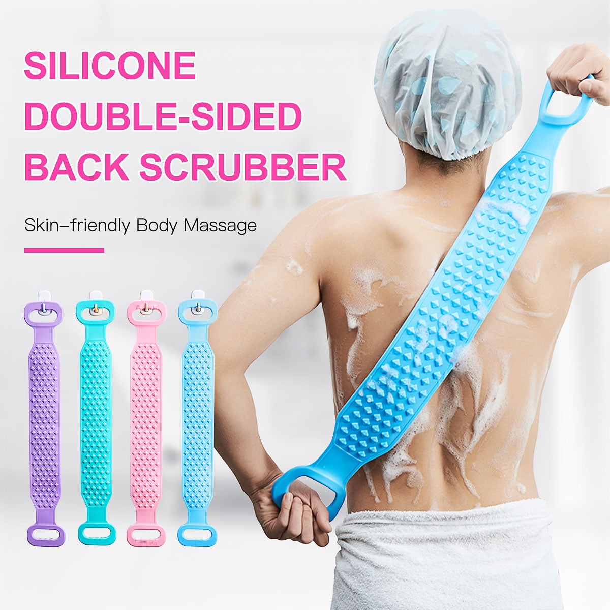 27inch Silicone Back Scrubber For Shower, Double Sided Bath Body Scrubber, Deep Clean Exfoliating Improve Back Acne, Easy to Clean, Comfortable Massage for Men & Women