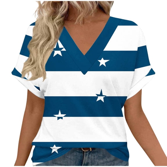 Sexlip Women's Top V-Neck Short Sleeve Loose Fit Comfortable Wear Daily Wear Essential Durable Quality Fashion Forward Blue S