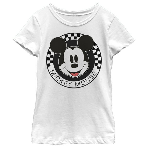 Girl's Mickey & Friends Checkered Mickey Mouse Portrait  Graphic Tee White Medium