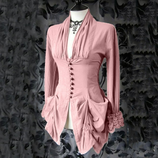 PVCS Women Long Sleeve Retro Lace Trim Button Up Vintage Irregular Tailcoat Outwear