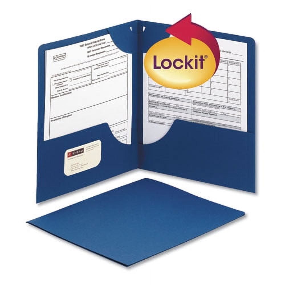 Lockit Two-Pocket Folder, Textured Paper, 100-Sheet Capacity, 11 X 8.5, Dark Blue, 25/box | Bundle of 2 Boxes
