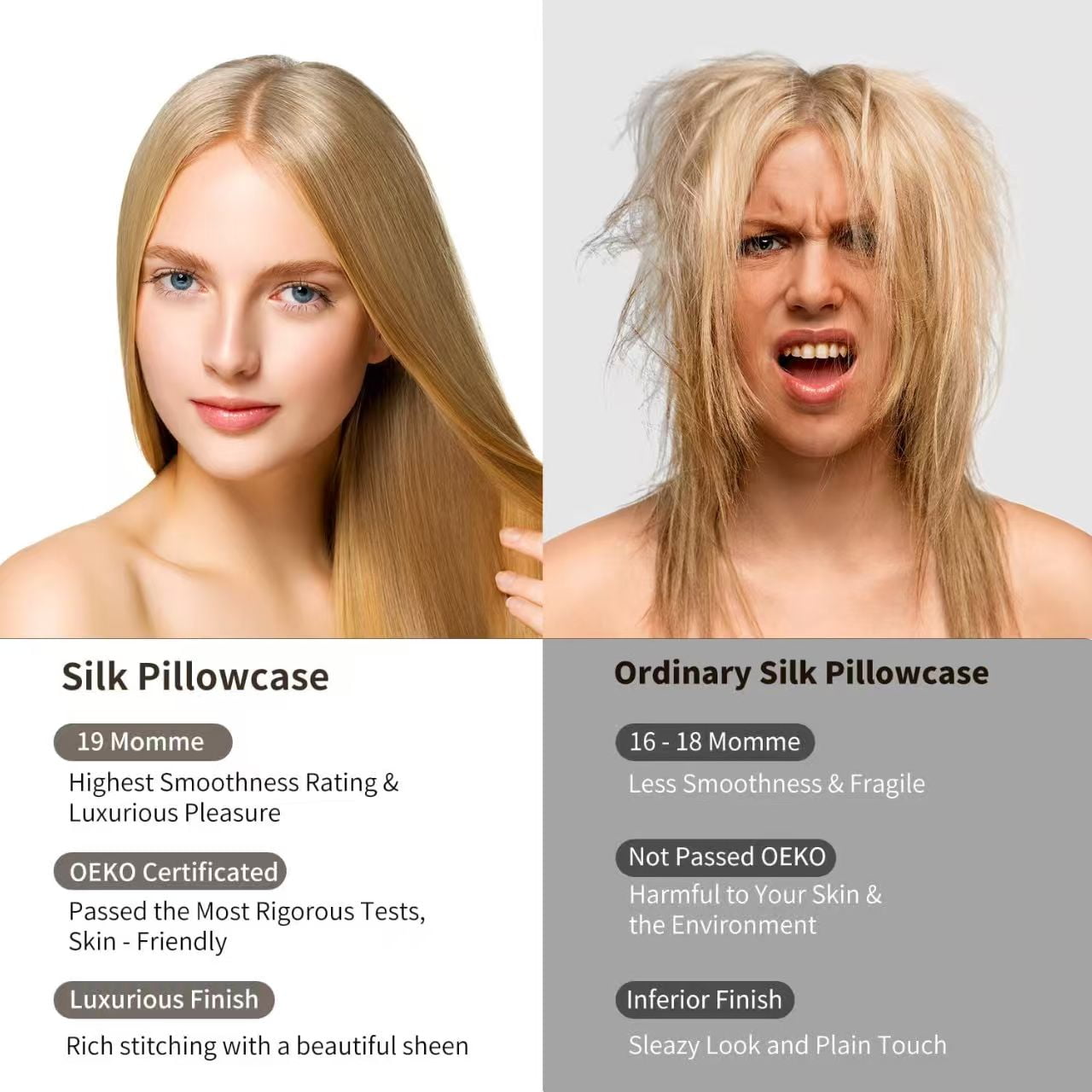 Silk pillowcase Solid color double-sided colored dip pillow case, super soft, standard/large size, 20"×26, dark grey