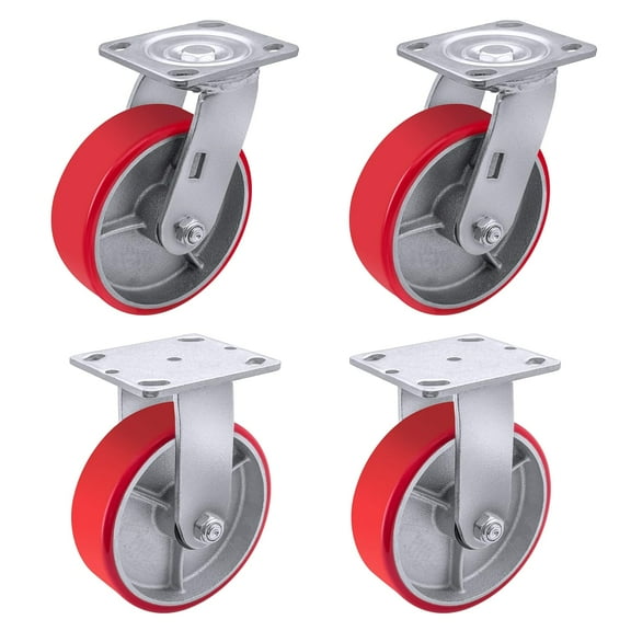 5" Heavy Duty Casters, Industrial Caster Wheels Polyurethane Caster Wheel with Strong Load-Bearing Capacity 4000lbs(2 Swivel & 2 Rigid)
