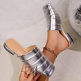 thumbnail image 2 of KEGIRLOM Women's Fashionable Casual Mules Plus Size Solid Color Toe Flat One-Foot Mules Silver 6, 2 of 9