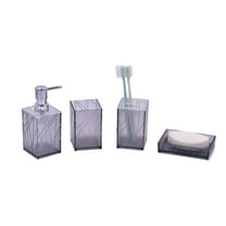 Matoen 4 Piece Plastic Gray Bathroom Accessory Set with Soap Dispenser Pump, Toothbrush Holder, Tumbler and Soap Dish