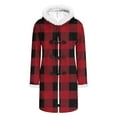 thumbnail image 5 of Christmas Mid Length Plaid Winter Coat for Women Plush Cuffs Long Sleeve Crewneck Button Down Cardigan Jacket for Holiday Red L, 5 of 9