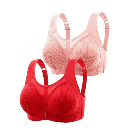 Crunowin Women s Plus Size Bra 2 Pack  Behind Buckle Breathable Lingerie Wire Free Comfort Solid Color Everyday Underwear Pink L