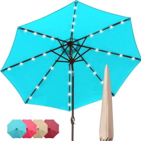 Sundale Outdoor 7 Ft Solar Powered 24 Led Lighted Patio Umbrella Table Market Umbrella With Crank And Push Button Tilt For Garden Deck Backyard Pool 8 Steel Ribs Polyester Canopy Apple Green
