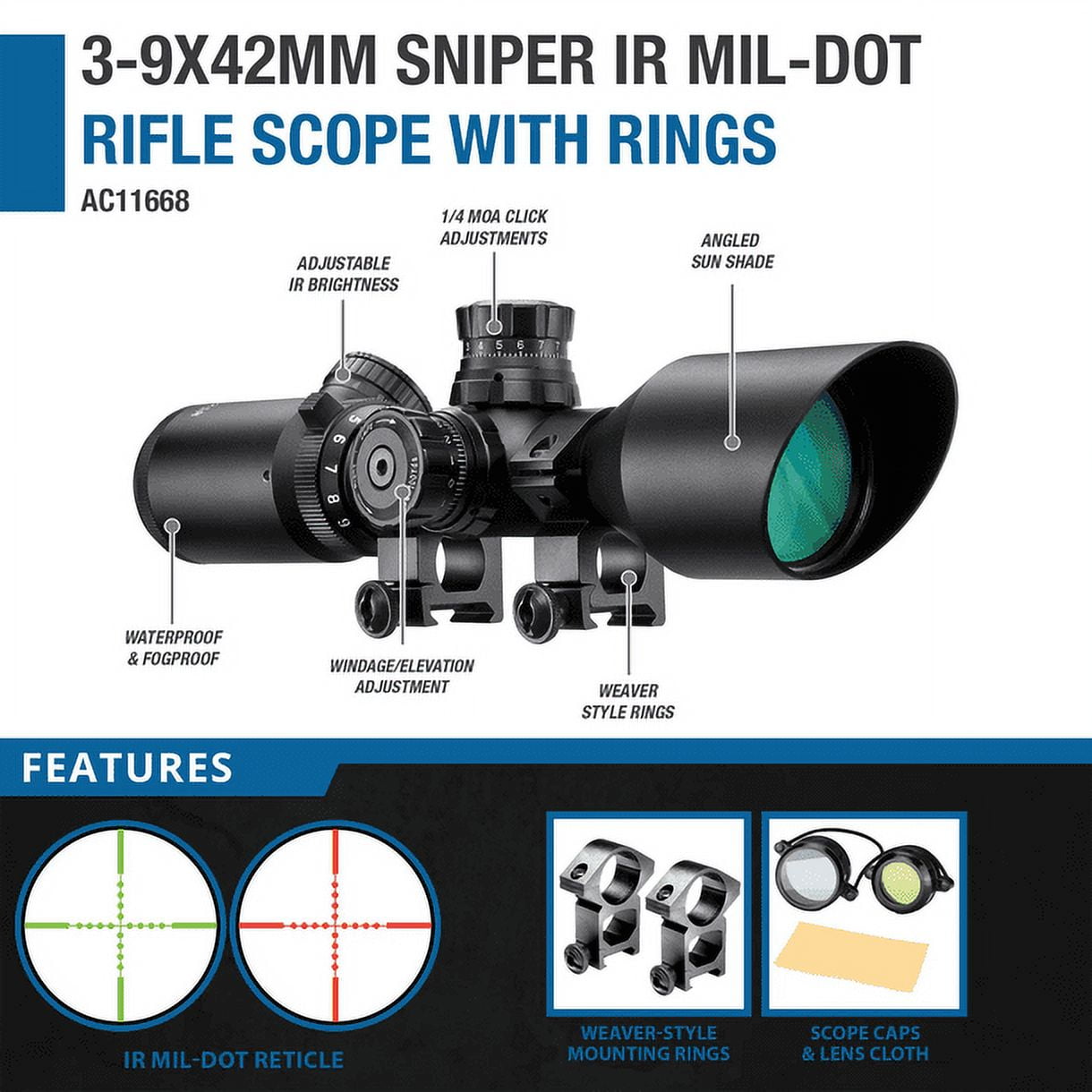 Barska 3-9x42 IR 2nd Generation Scope AC11668
