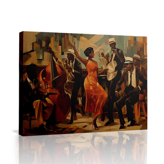 Vintage Jazz Band & Dancer Canvas Wall Art (Retro Swing Tone) Ready to Hang for Living Room