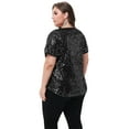 thumbnail image 4 of Women's Sequin Tops Plus Size Round Neck Sparkle Glitter Short Sleeve Party Tunic Blouse, 4 of 6