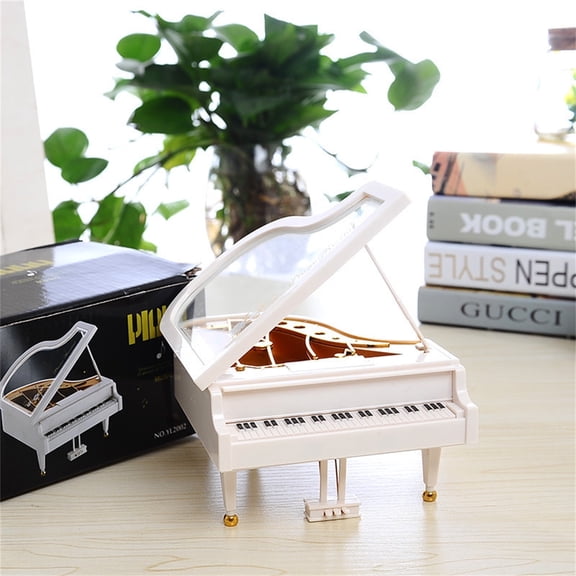 ZZkhGO Mini Piano Music Box, Hand Crank Musical Box with Drawer, Vintage Style Birthday Gift for Home Decor