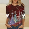 thumbnail image 2 of Women's Round Neck Tshirt for Christmas with Three Quarter Sleeve and Cute Christmas Tree Graphic Tees Tops Shirts Blouse My Items, 2 of 5