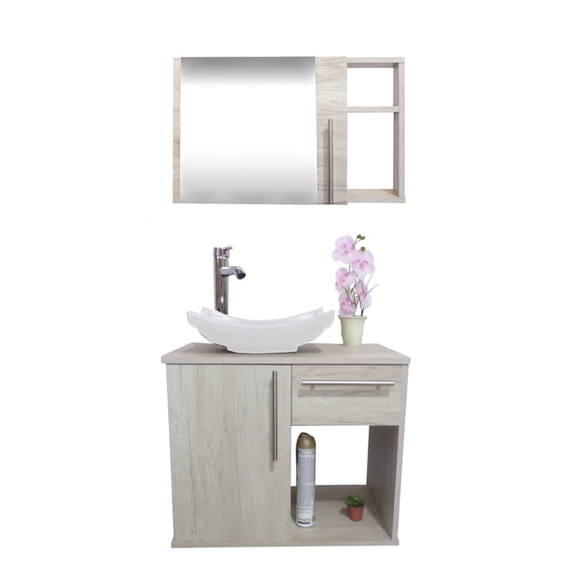 Combo de Gabinete para Baño con Puerta Y Cajón con Lavabo Y Monomando + Botiquín con Espejo