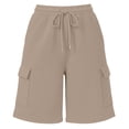 thumbnail image 5 of Hurxie Women's Bermuda Shorts Wide Leg Cargo SweatShorts Elastic Waist Casual Knee Length Shorts with Pockets Khaki,XL, 5 of 6