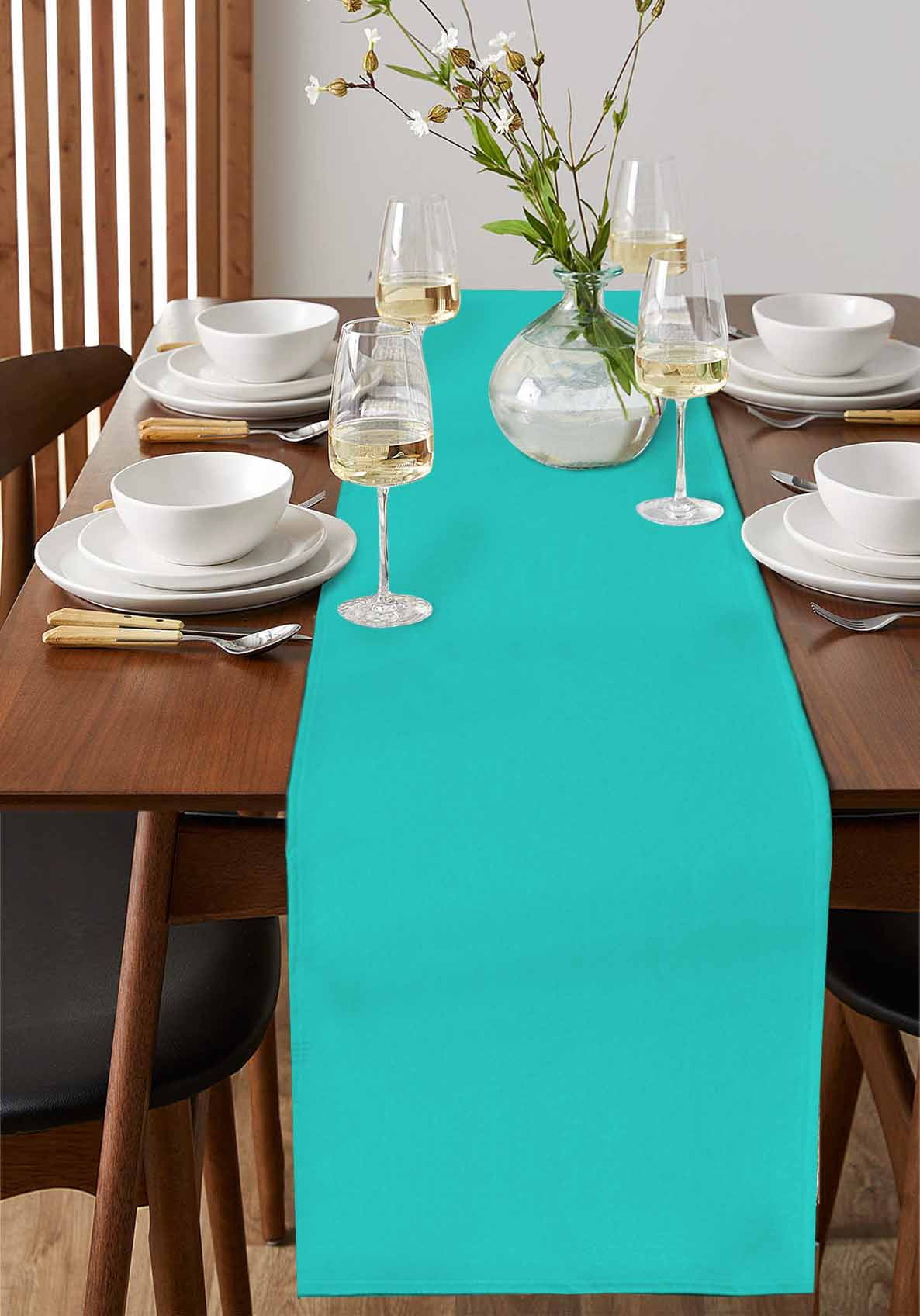 nqOlkjepod Turquoise Table Runner 60 Inches Long Farmhouse Dress Scarves, Modern Pure Turquoise Dining Tablerunner for Coffee Table/Kitchen Island/Party Décor, 13" x 60"