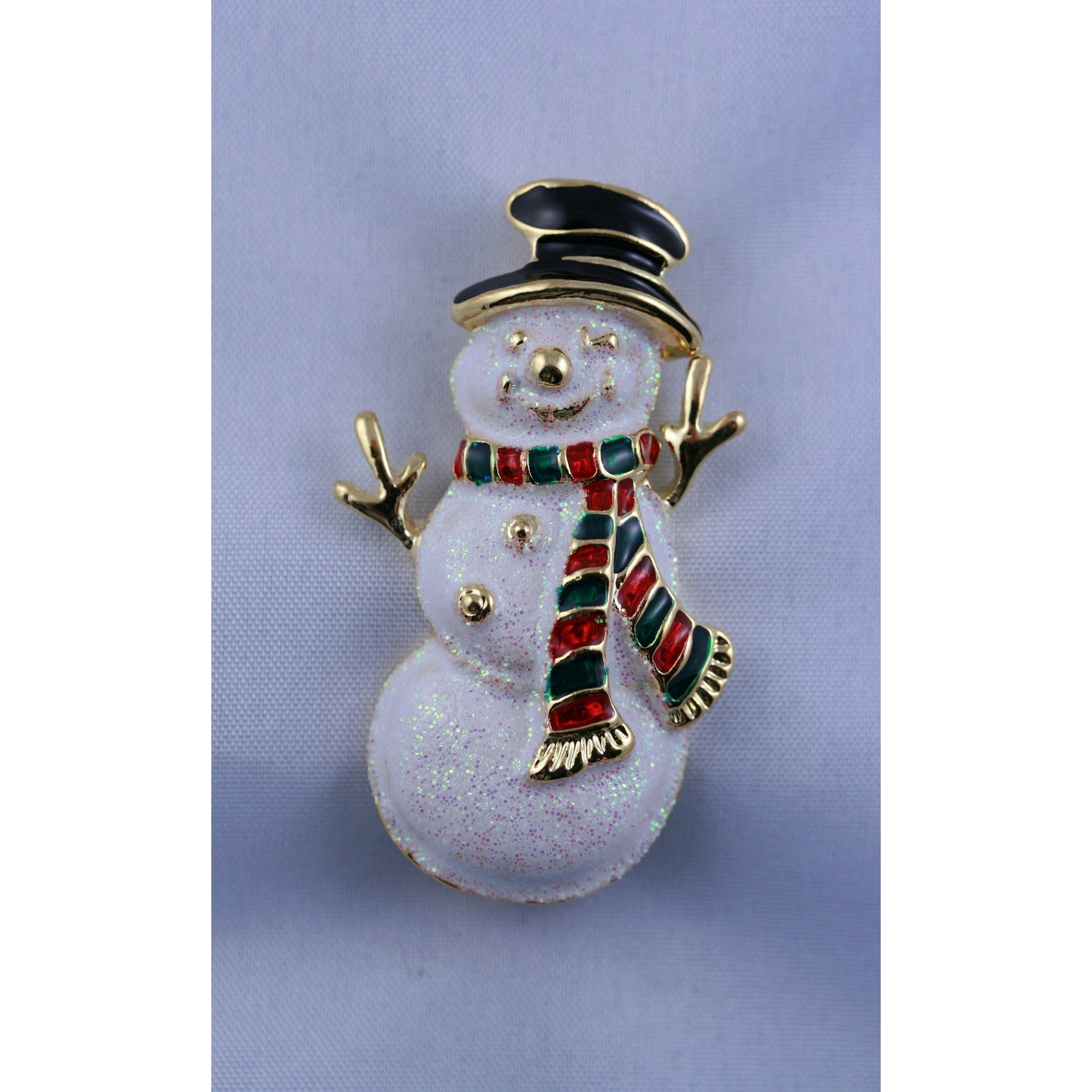 Vintage Christmas Snowman Brooch, Pin Sparkle GLITTER Enamel/metal Holiday Jewelry Gift