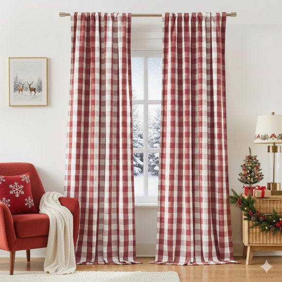 Red White Buffalo Plaid Full Blackout Curtain Panels 84 Inches Length,Farmhouse Gingham Drapes,Thermal Insulated Window Treatment for Bedroom Living Room,Rod Pocket Back Tabs,40" Wx84 Lx2