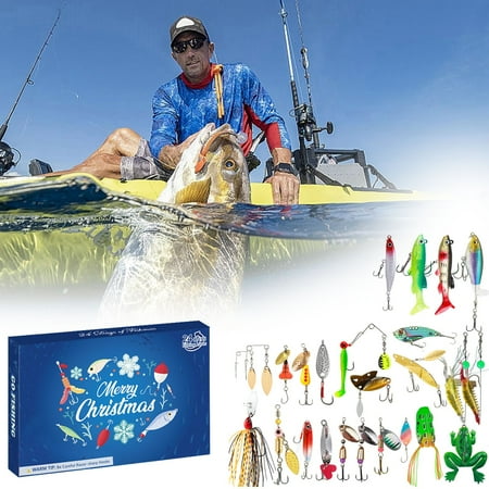 Advent Calendar Fishing Christmas Countdown 24 Days Sequin Fishing Set For Adult Men Teen Boys 2024 Xmas Surprise Gift Bearded Man Thunderfrog Metallic Spinnerbait